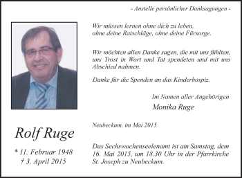 Traueranzeige von Rolf Ruge von Die Glocke