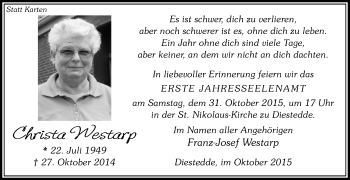 Traueranzeige von Christa Westarp von Die Glocke