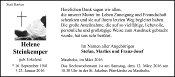 Traueranzeige von Helene Steinkemper von Die Glocke