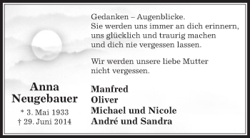 Traueranzeige von Anna Neugebauer von Die Glocke