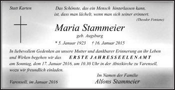 Traueranzeige von Maria Stammeier von Die Glocke