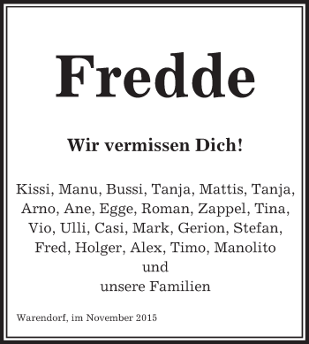 Traueranzeige von Fredde  von Die Glocke