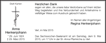 Traueranzeige von Regina Henkenjohann von Die Glocke