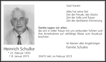 Traueranzeige von Heinrich Schulke von Die Glocke