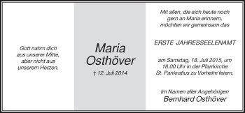 Traueranzeige von Maria Osthöver von Die Glocke