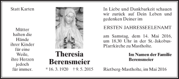 Traueranzeige von Theresia Berensmeier von Die Glocke