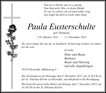 Traueranzeige von Paula Eusterschulte von Die Glocke