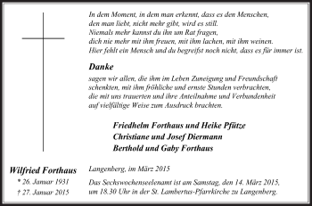Traueranzeige von Wilfried Forthaus von Die Glocke