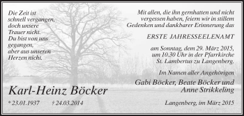 Traueranzeige von Karl-Heinz Böcker von Die Glocke
