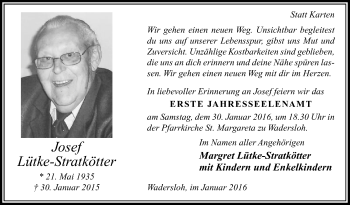 Traueranzeige von Josef Lütke-Stratkötter von Die Glocke