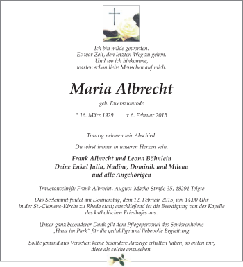 Traueranzeige von Maria Albrecht von Die Glocke
