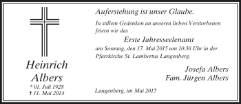Traueranzeige von Heinrich Albers von Die Glocke