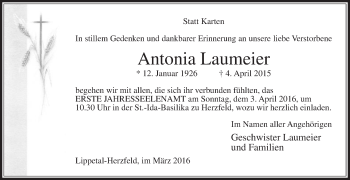 Traueranzeige von Antonia Laumeier von Die Glocke