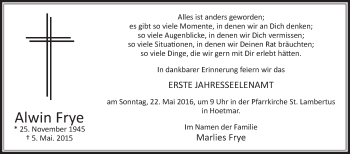 Traueranzeige von Alwin Frye von Die Glocke
