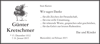 Traueranzeige von Günter Kretschmer von Die Glocke