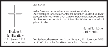 Traueranzeige von Robert Tollkötter von Die Glocke