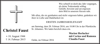 Traueranzeige von Christel Faust von Die Glocke