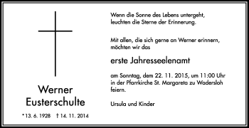 Traueranzeige von Werner Eusterschulte von Die Glocke