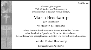 Traueranzeige von Maria Brockamp von Die Glocke