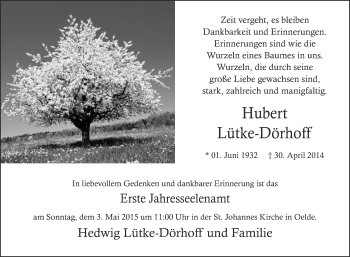 Traueranzeige von Hubert Lütke-Dörhoff von Die Glocke