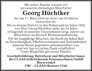 Traueranzeige von Georg Hüchtker von Die Glocke