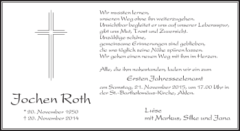 Traueranzeige von Jochen Roth von Die Glocke