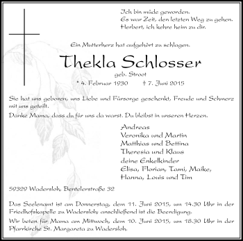 Traueranzeige von Thekla Schlosser von Die Glocke