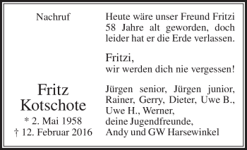 Traueranzeige von Fritz Kotschote von Die Glocke