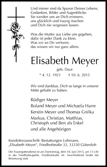 Traueranzeige von Elisabeth Meyer von Die Glocke