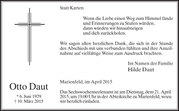Traueranzeige von Otto Daut von Die Glocke