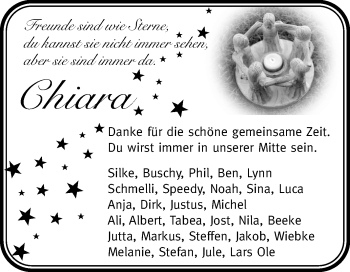 Traueranzeige von Chiara Speckmann von Die Glocke
