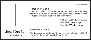 Traueranzeige von Liesel Droßel von Die Glocke