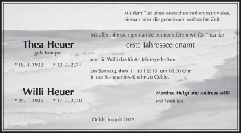 Traueranzeige von Thea und Willi Heuer von Die Glocke