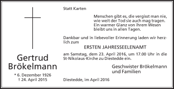Traueranzeige von Gertrud Brökelmann von Die Glocke