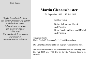 Traueranzeige von Martin Glenneschuster von Die Glocke