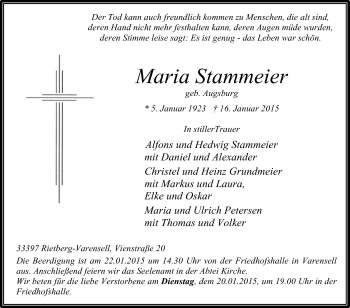Traueranzeige von Maria Stammeier von Die Glocke