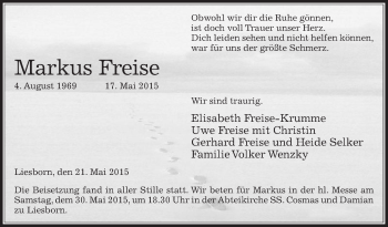 Traueranzeige von Markus Freise von Die Glocke