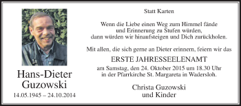 Traueranzeige von Hans-Dieter Guzowski von Die Glocke