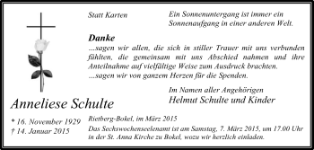Traueranzeige von Anneliese Schulte von Die Glocke