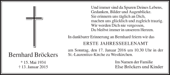 Traueranzeige von Bernhard Bröckers von Die Glocke