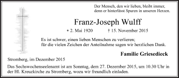 Traueranzeige von Franz-Joseph Wulff von Die Glocke