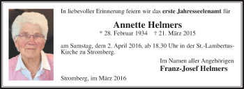 Traueranzeige von Annette Helmers von Die Glocke