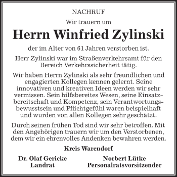 Traueranzeige von Winfried Zylinski von Die Glocke