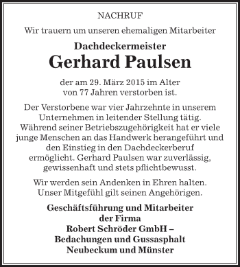 Traueranzeige von Gerhard Paulsen von Die Glocke