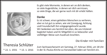 Traueranzeige von Theresia Schlüter von Die Glocke