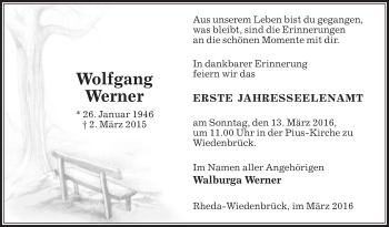 Traueranzeige von Wolfgang Werner von Die Glocke