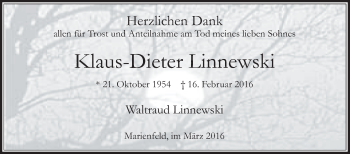 Traueranzeige von Klaus-Dieter Linnewski von Die Glocke