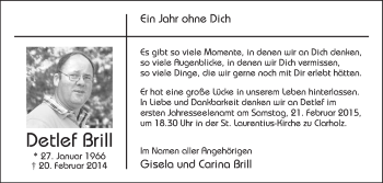 Traueranzeige von Detlef Brill von Die Glocke