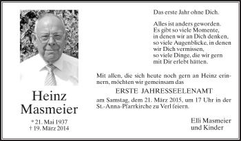 Traueranzeige von Heinz Masmeier von Die Glocke