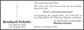 Traueranzeige von Reinhard Schultz von Die Glocke